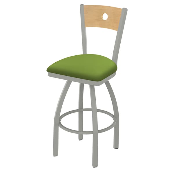 25" Swivel Counter Stool, Nickel Finish, Nat Back, Canter Kiwi Green Seat